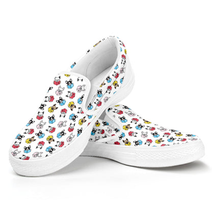 French Bulldog Reading Book Print White Slip On Shoes