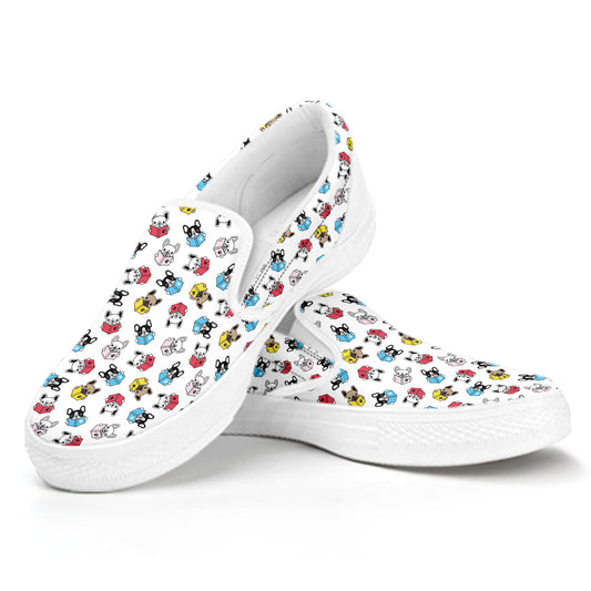 French Bulldog Reading Book Print White Slip On Shoes
