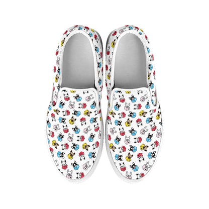 French Bulldog Reading Book Print White Slip On Shoes