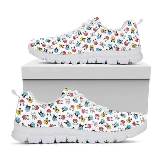 French Bulldog Reading Book Print White Sneakers