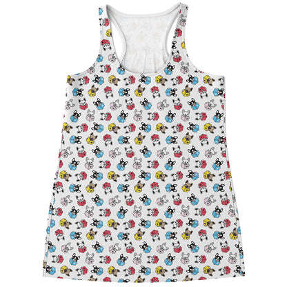 French Bulldog Reading Book Print Women's Racerback Tank Top