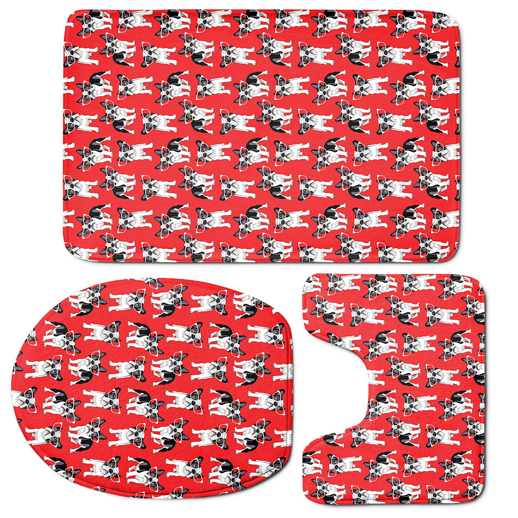 French Bulldog With Glasses Print 3 Piece Bath Mat Set