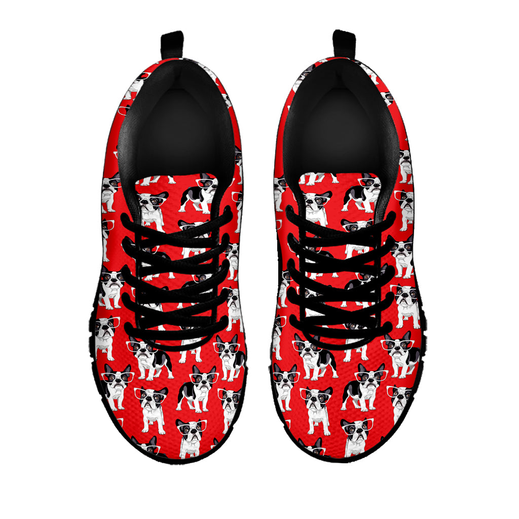 French Bulldog With Glasses Print Black Sneakers