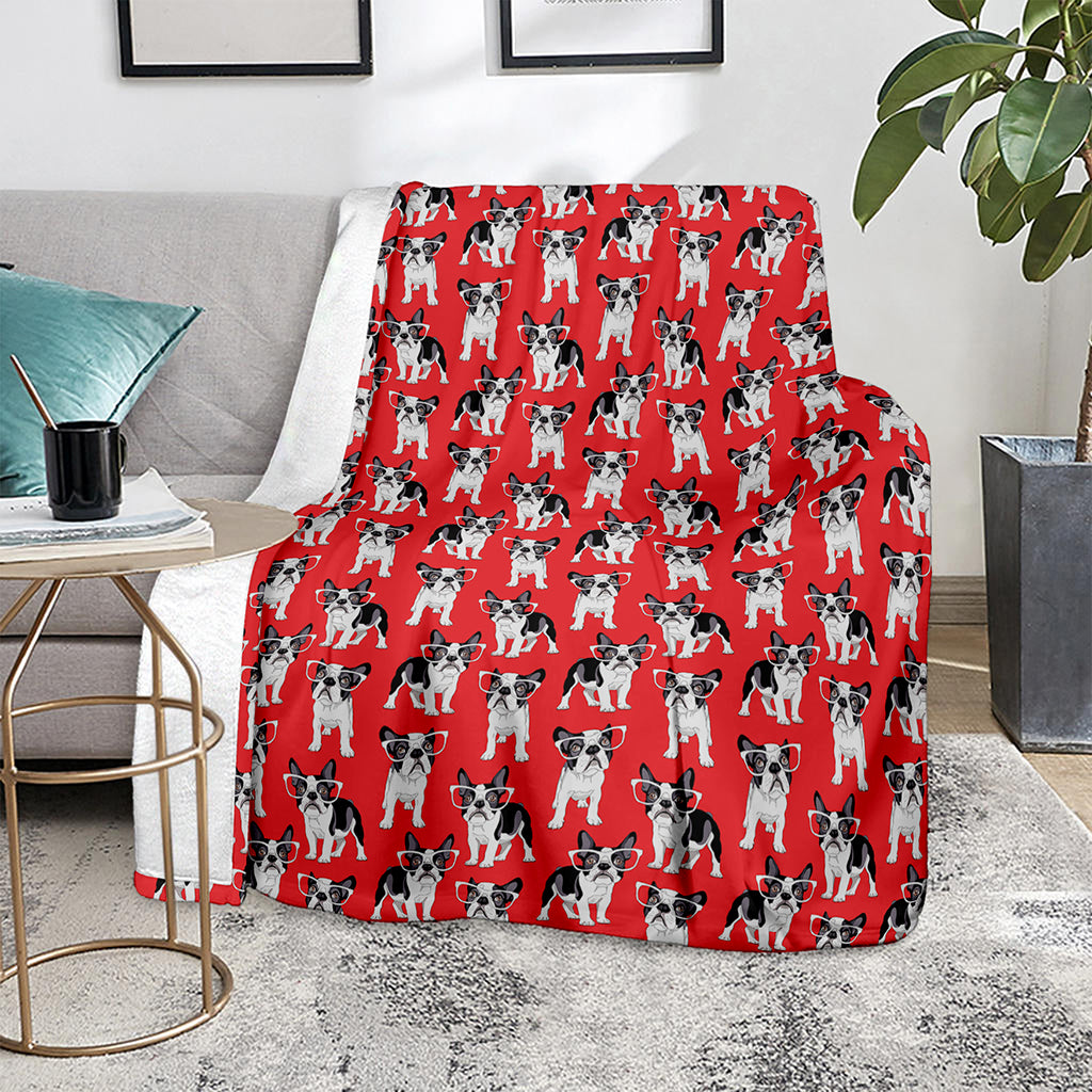 French Bulldog With Glasses Print Blanket