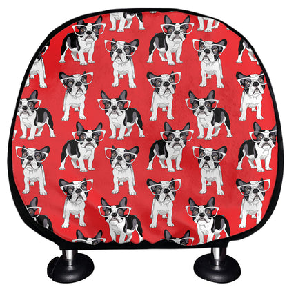 French Bulldog With Glasses Print Car Headrest Covers