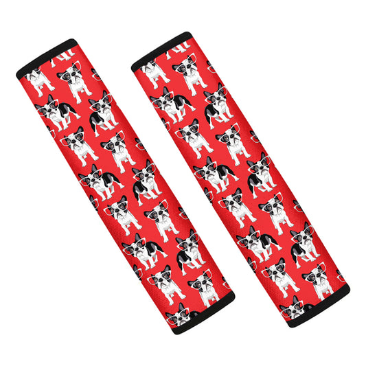 French Bulldog With Glasses Print Car Seat Belt Covers