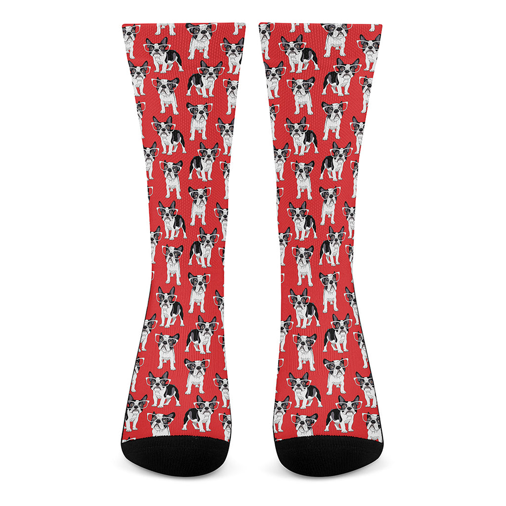 French Bulldog With Glasses Print Crew Socks