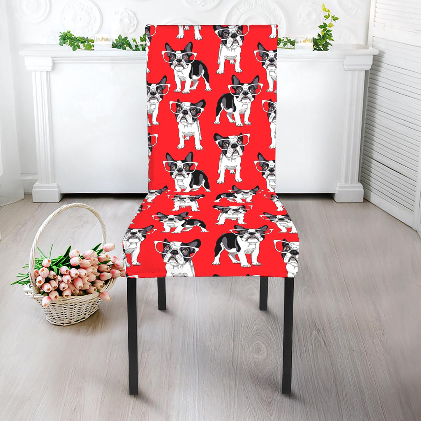 French Bulldog With Glasses Print Dining Chair Slipcover