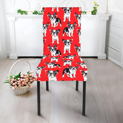 French Bulldog With Glasses Print Dining Chair Slipcover