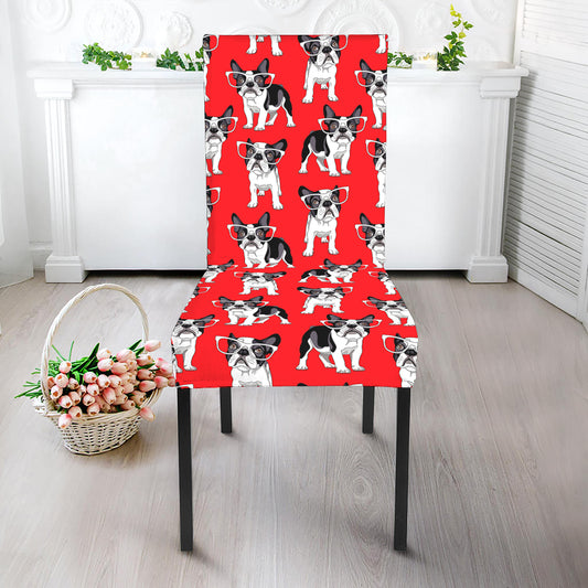 French Bulldog With Glasses Print Dining Chair Slipcover