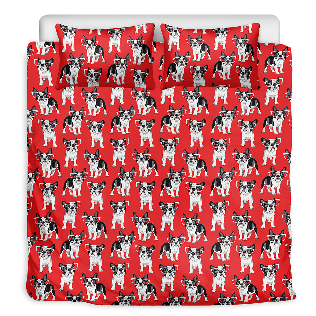 French Bulldog With Glasses Print Duvet Cover Bedding Set