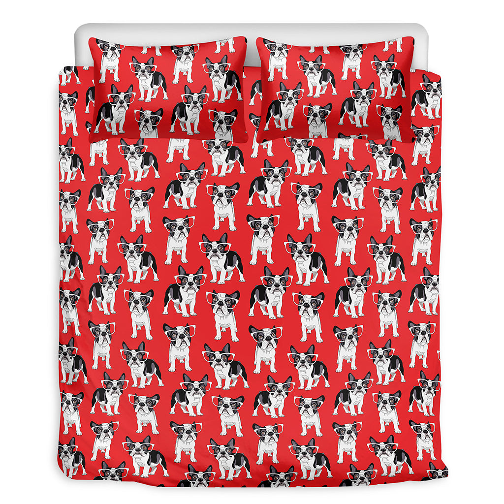 French Bulldog With Glasses Print Duvet Cover Bedding Set