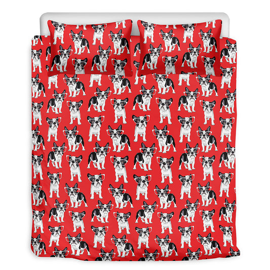 French Bulldog With Glasses Print Duvet Cover Bedding Set