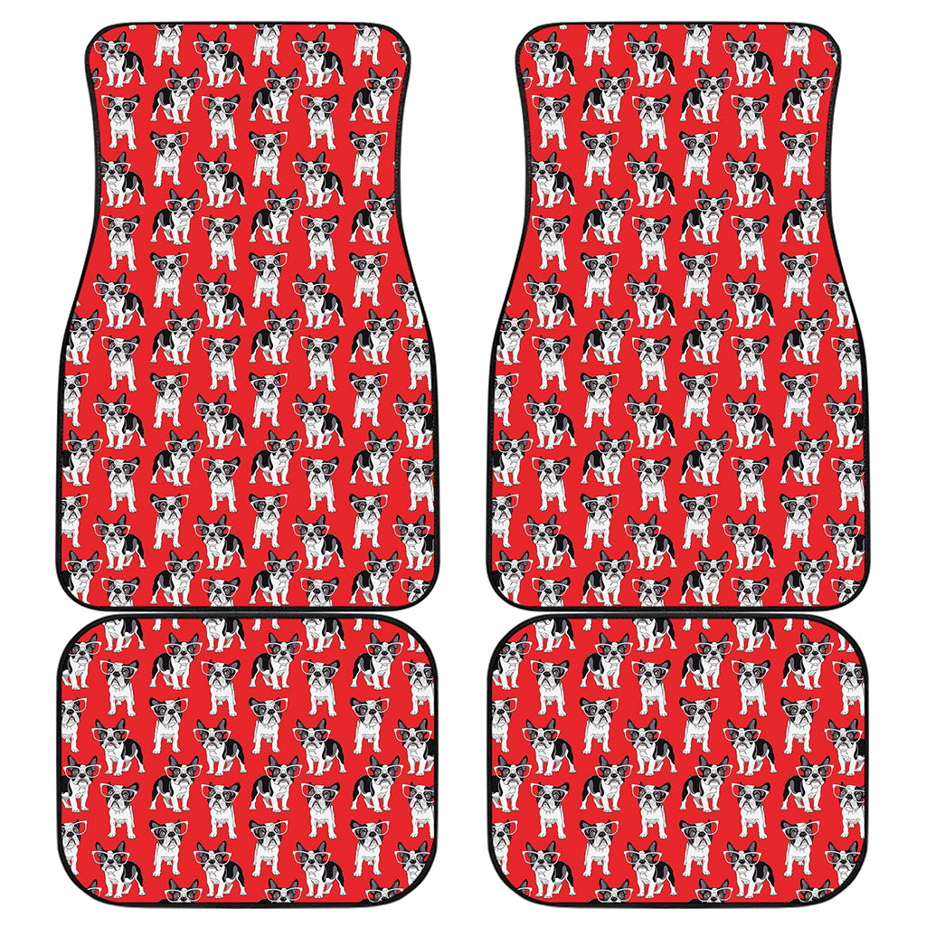 French Bulldog With Glasses Print Front and Back Car Floor Mats