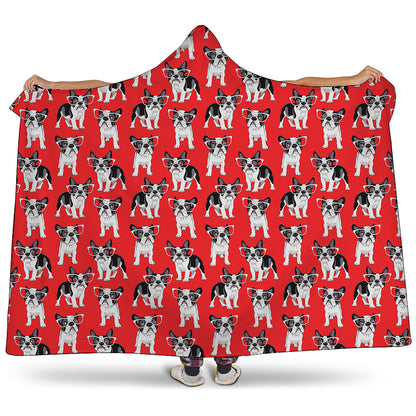 French Bulldog With Glasses Print Hooded Blanket