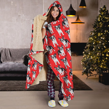 French Bulldog With Glasses Print Hooded Blanket
