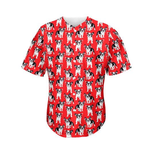 French Bulldog With Glasses Print Men's Baseball Jersey