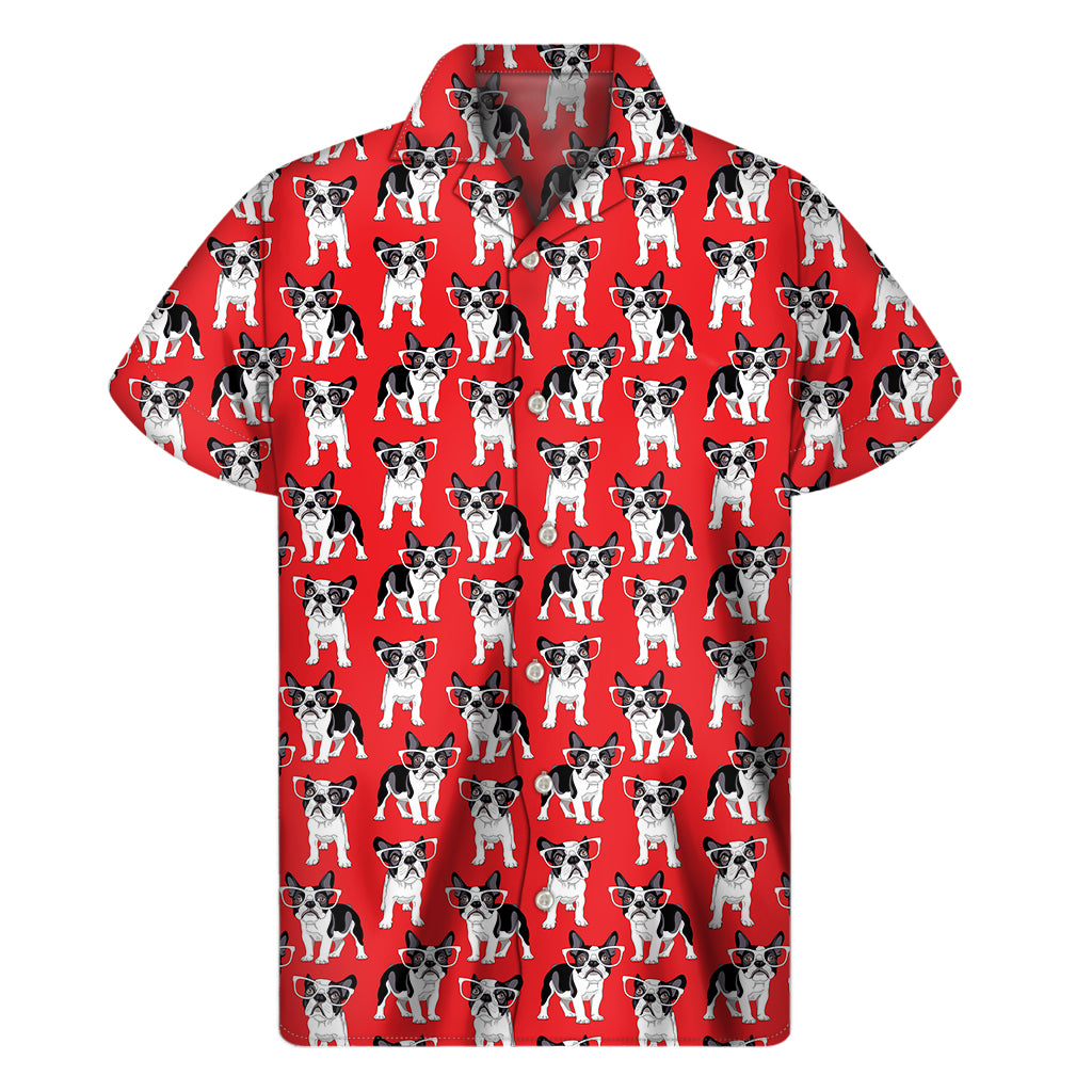 French Bulldog With Glasses Print Men's Short Sleeve Shirt