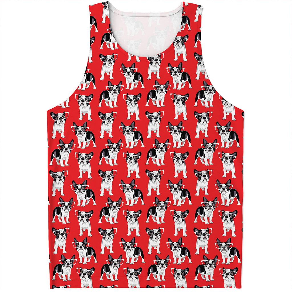 French Bulldog With Glasses Print Men's Tank Top