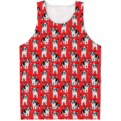 French Bulldog With Glasses Print Men's Tank Top