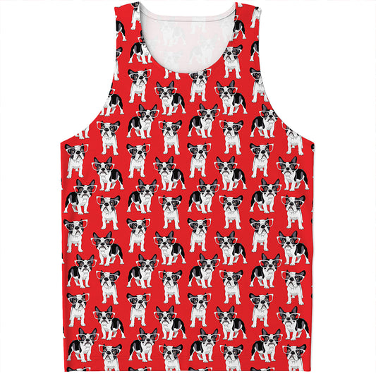 French Bulldog With Glasses Print Men's Tank Top