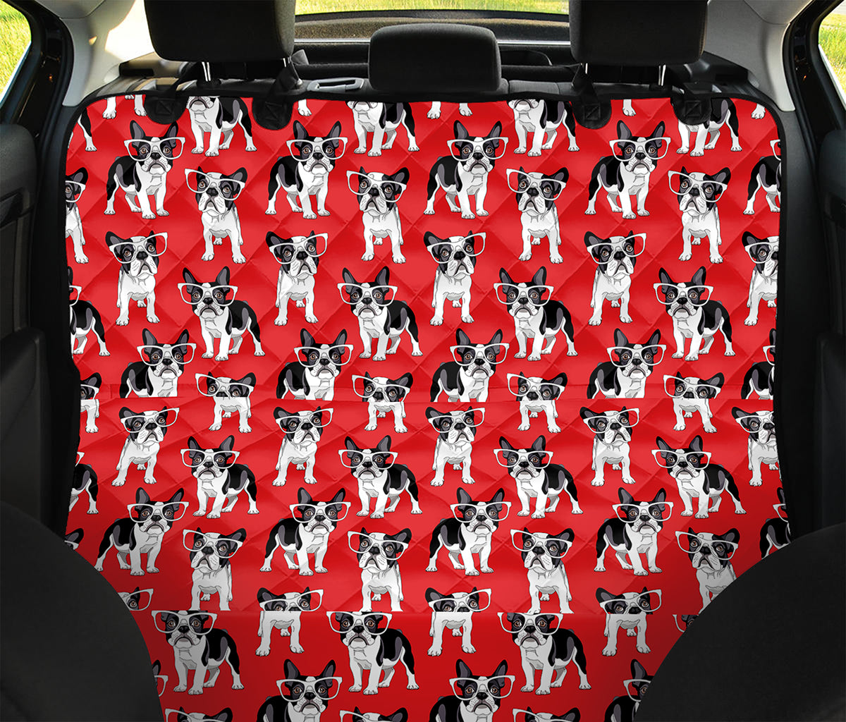 French Bulldog With Glasses Print Pet Car Back Seat Cover