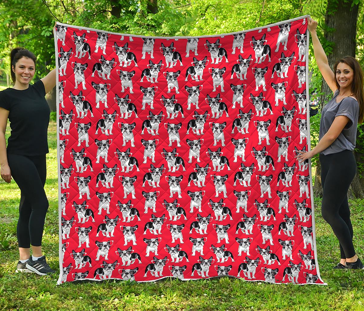French Bulldog With Glasses Print Quilt