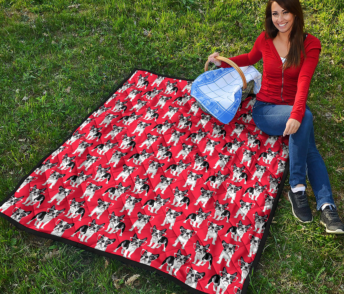 French Bulldog With Glasses Print Quilt