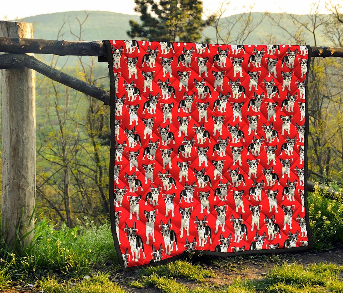 French Bulldog With Glasses Print Quilt