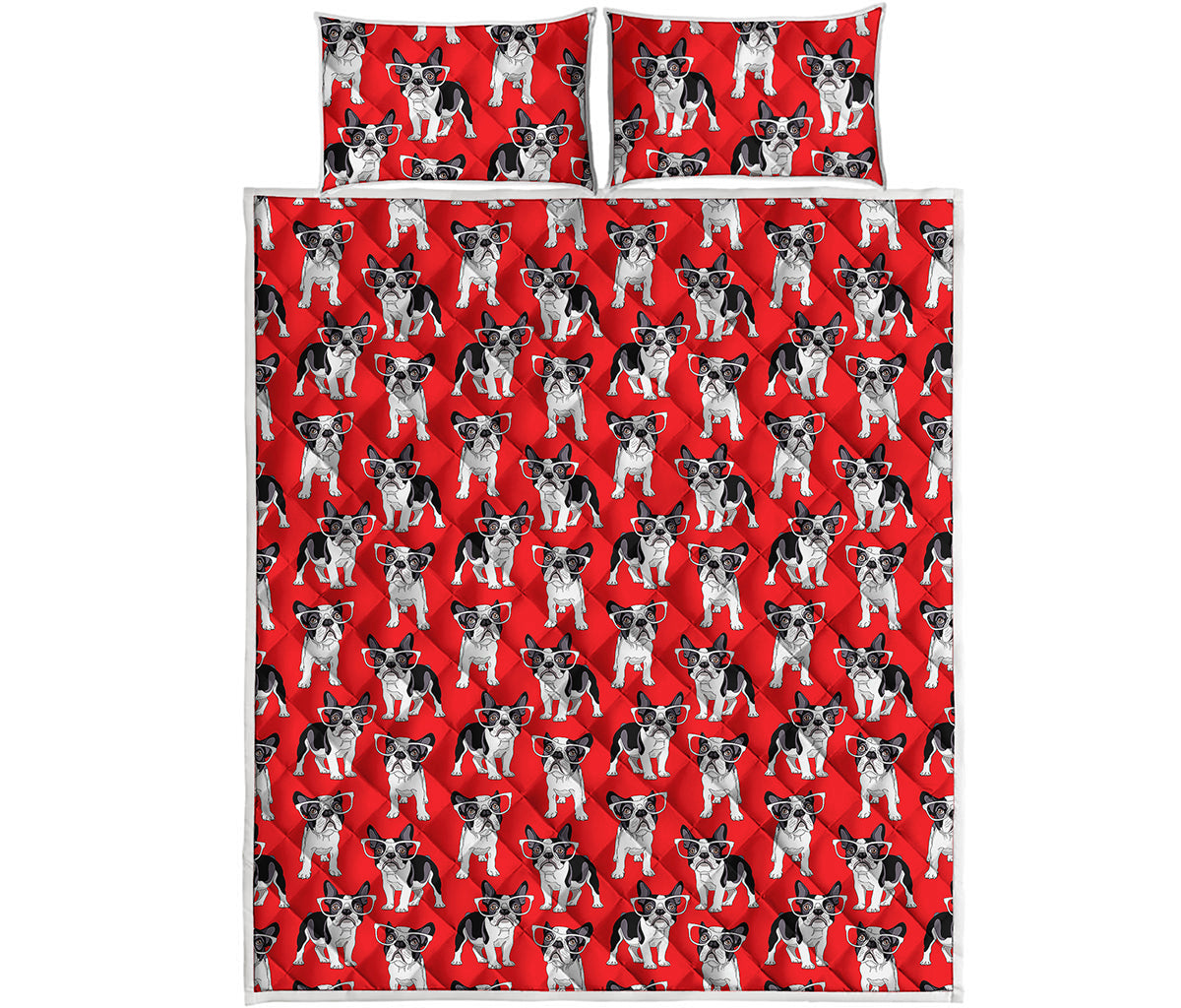 French Bulldog With Glasses Print Quilt Bed Set
