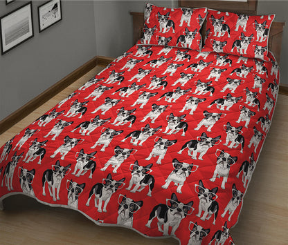 French Bulldog With Glasses Print Quilt Bed Set