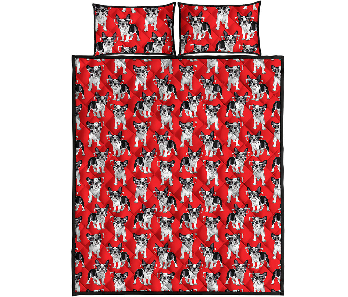 French Bulldog With Glasses Print Quilt Bed Set