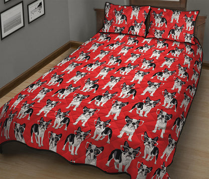 French Bulldog With Glasses Print Quilt Bed Set