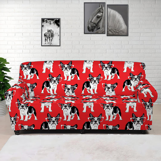 French Bulldog With Glasses Print Sofa Cover