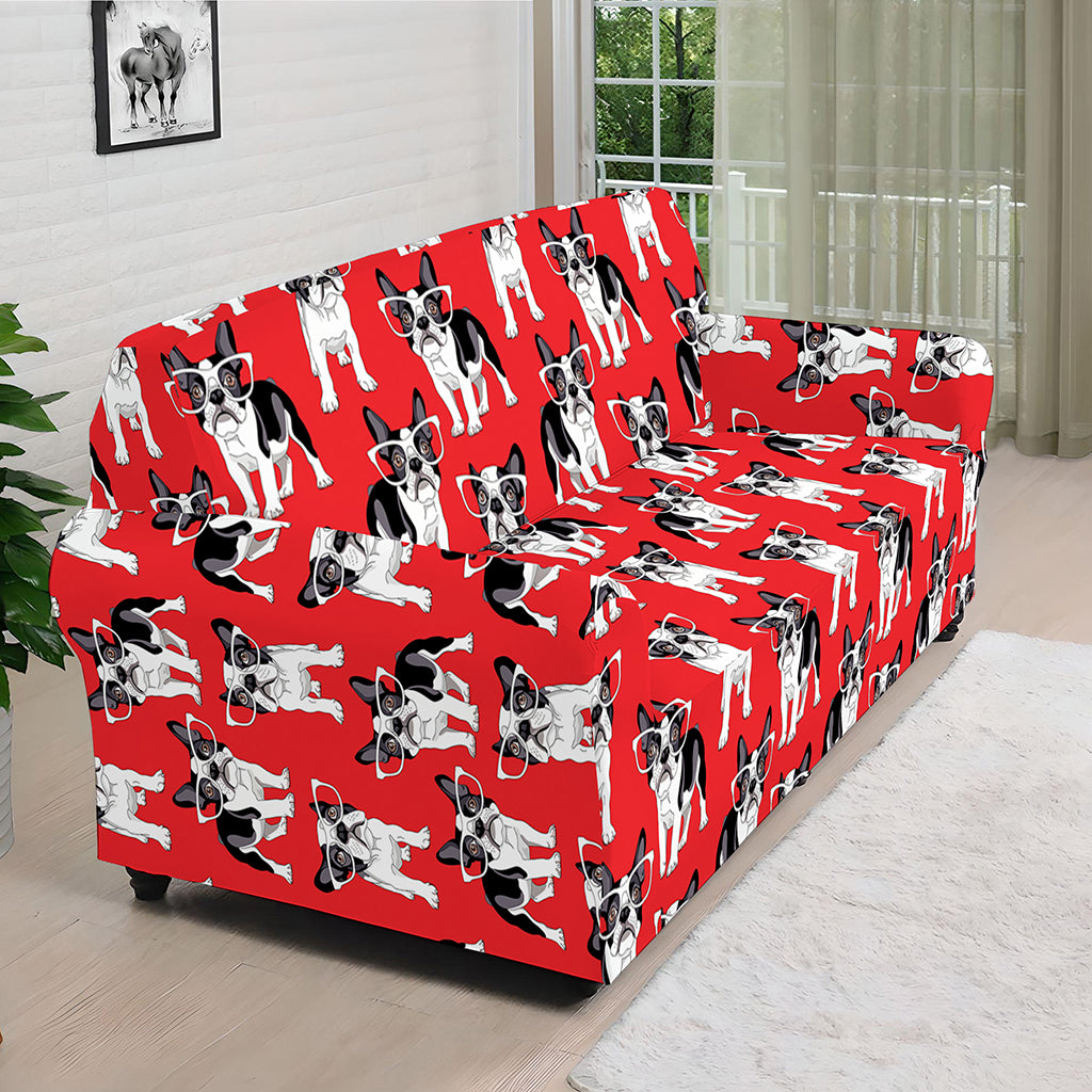 French Bulldog With Glasses Print Sofa Cover
