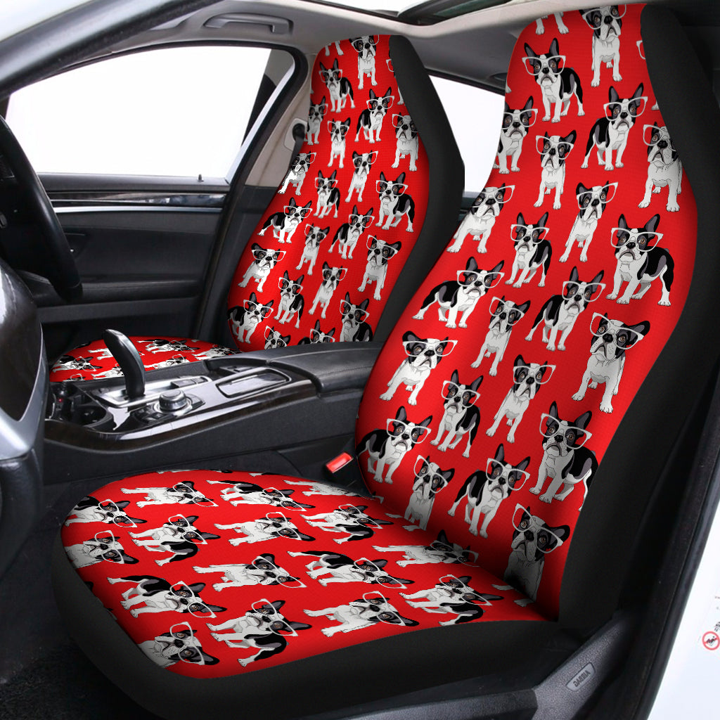 French Bulldog With Glasses Print Universal Fit Car Seat Covers
