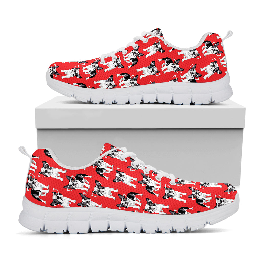 French Bulldog With Glasses Print White Sneakers