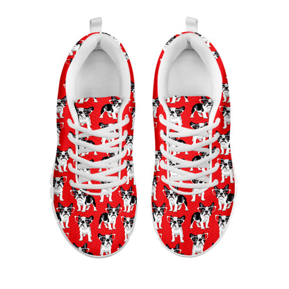 French Bulldog With Glasses Print White Sneakers