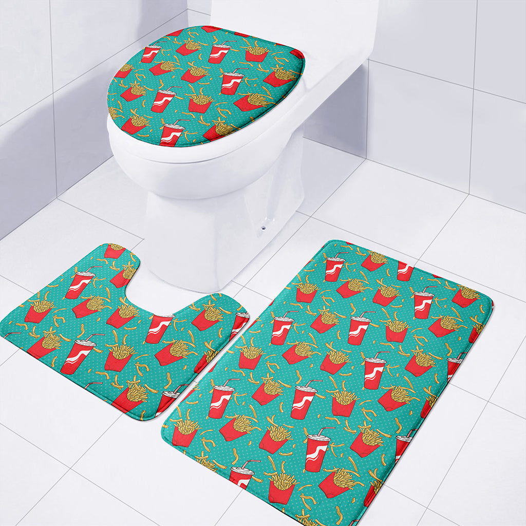 French Fries And Cola Pattern Print 3 Piece Bath Mat Set