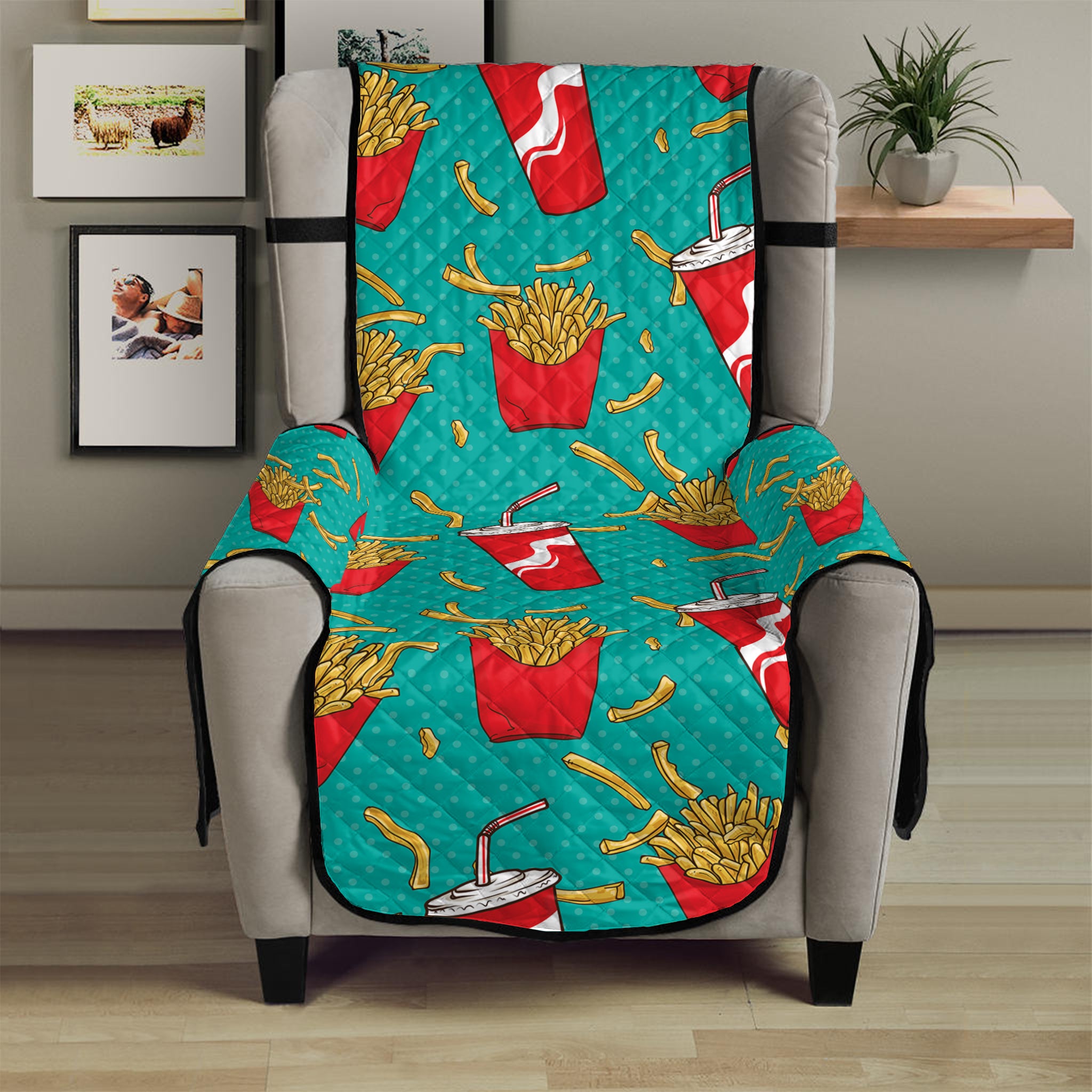 French Fries And Cola Pattern Print Armchair Protector