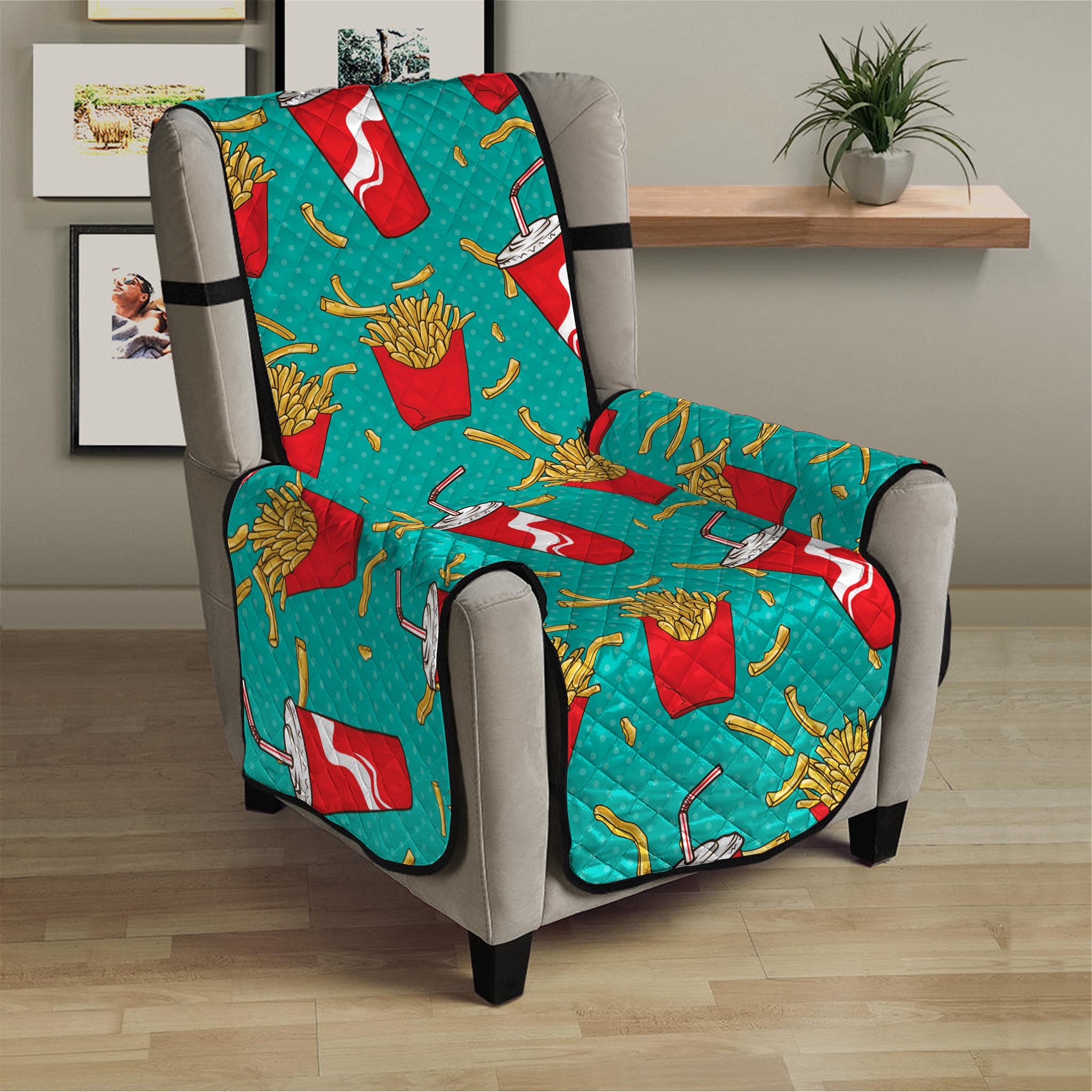 French Fries And Cola Pattern Print Armchair Protector