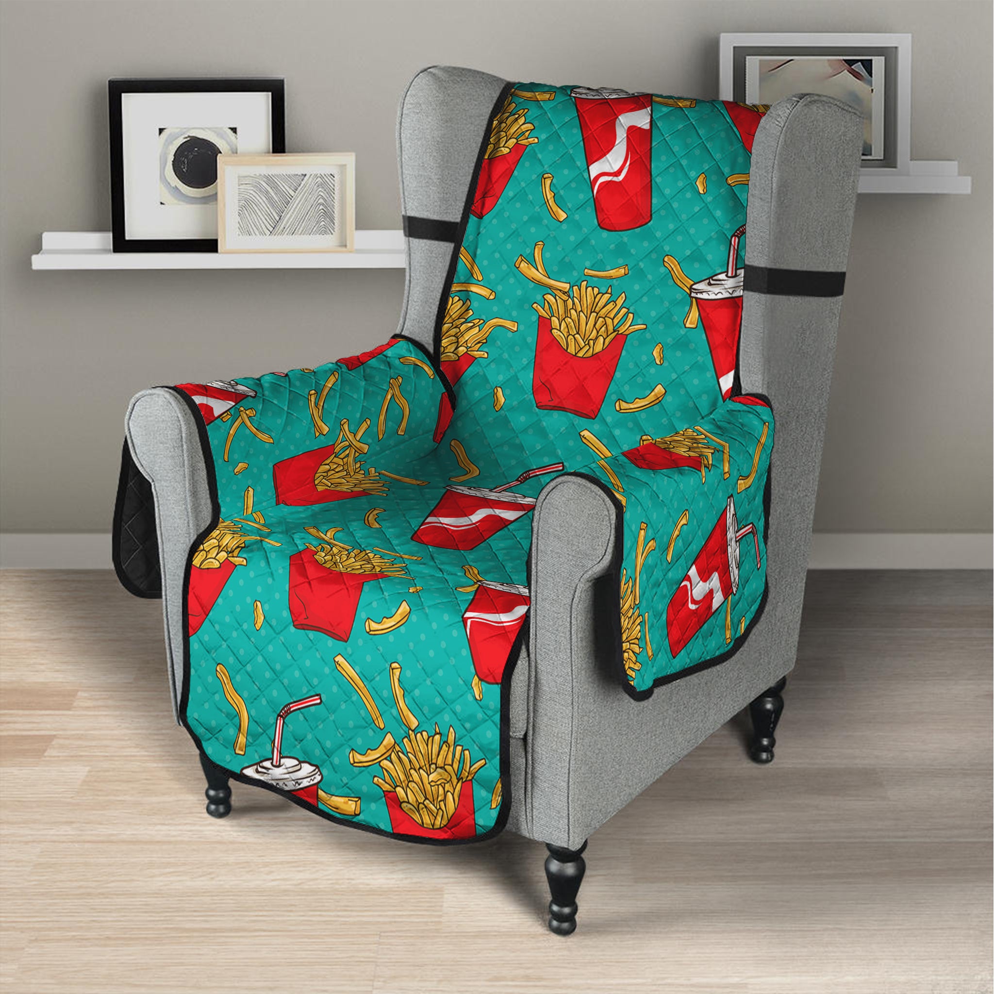 French Fries And Cola Pattern Print Armchair Protector