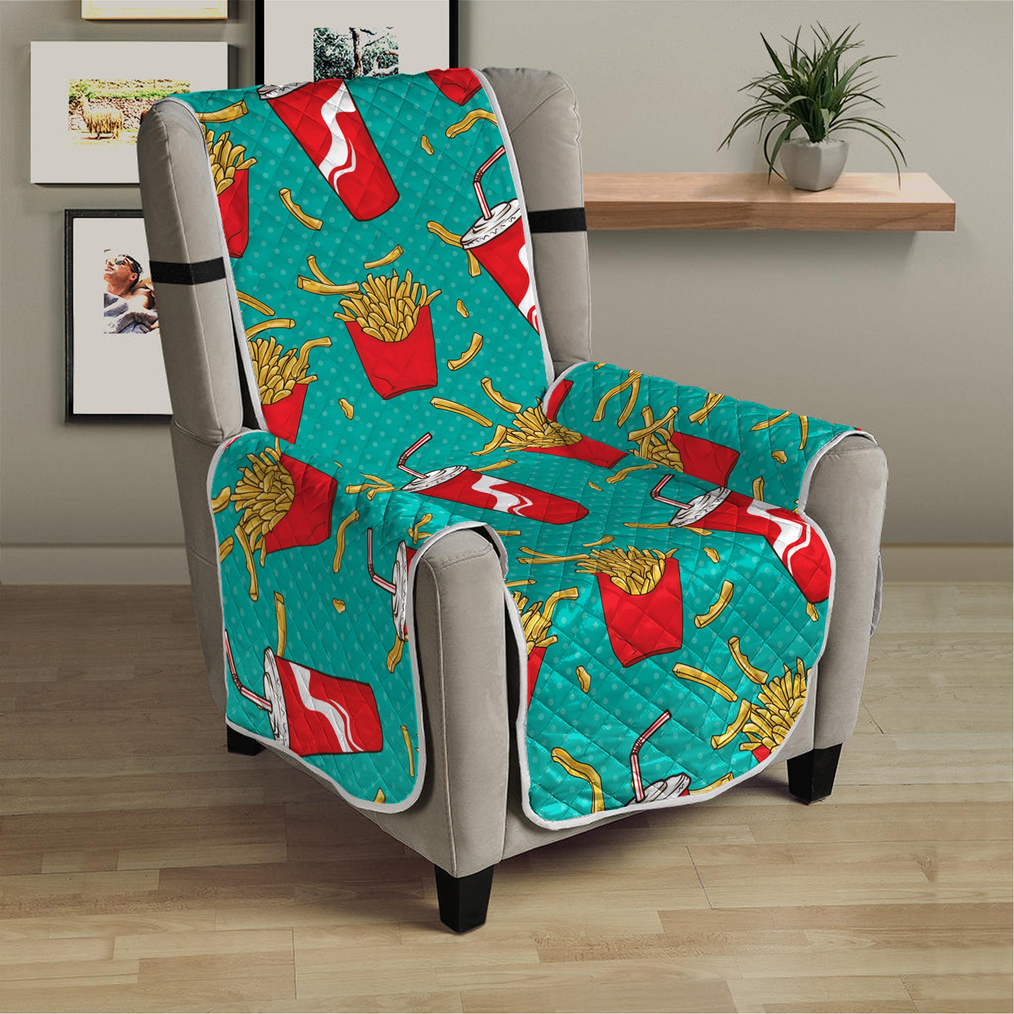 French Fries And Cola Pattern Print Armchair Protector