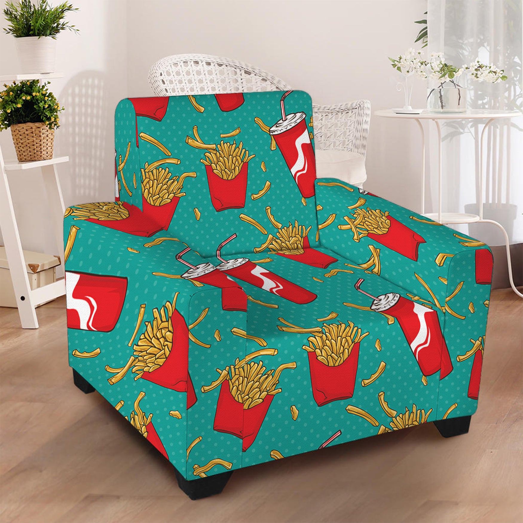 French Fries And Cola Pattern Print Armchair Slipcover