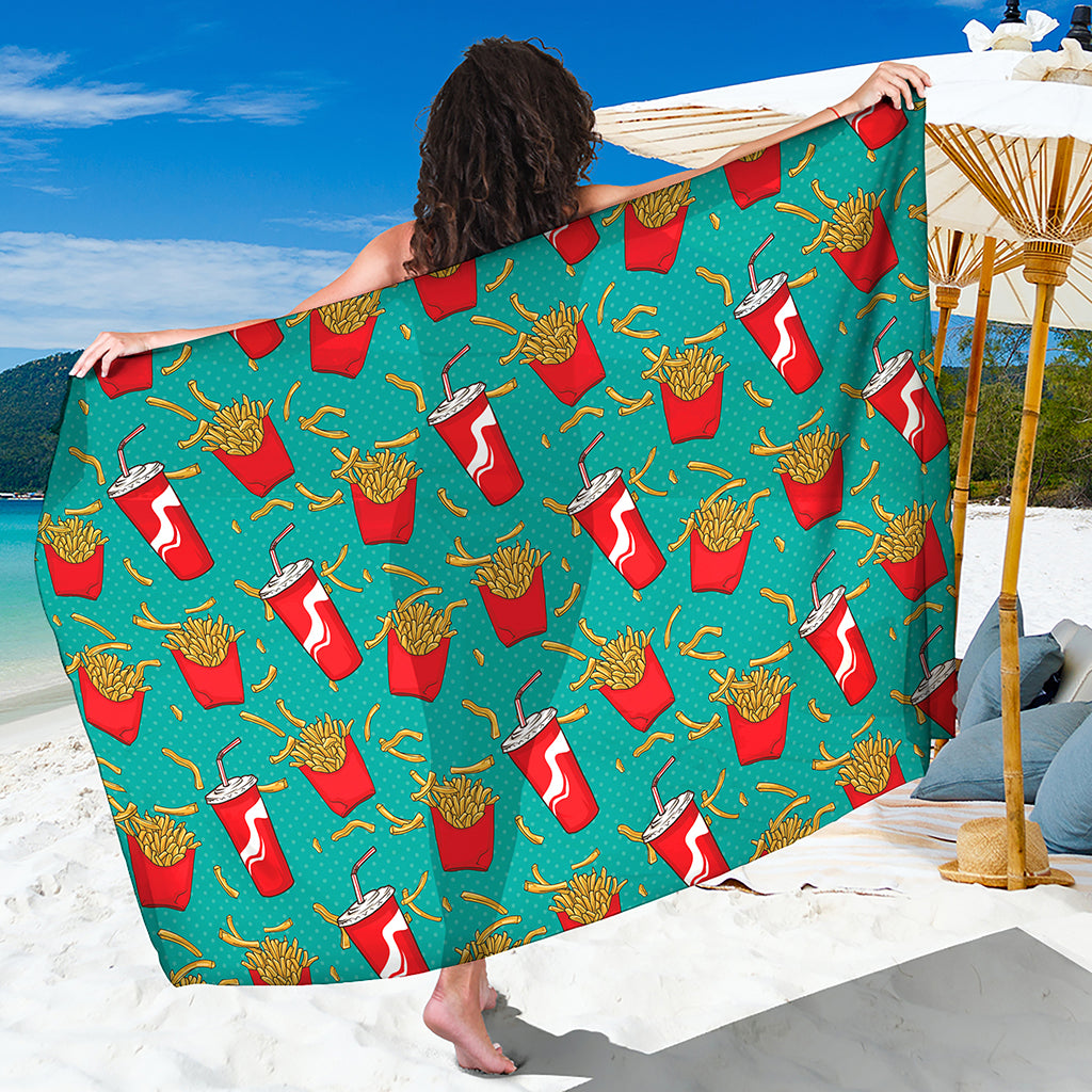 French Fries And Cola Pattern Print Beach Sarong Wrap