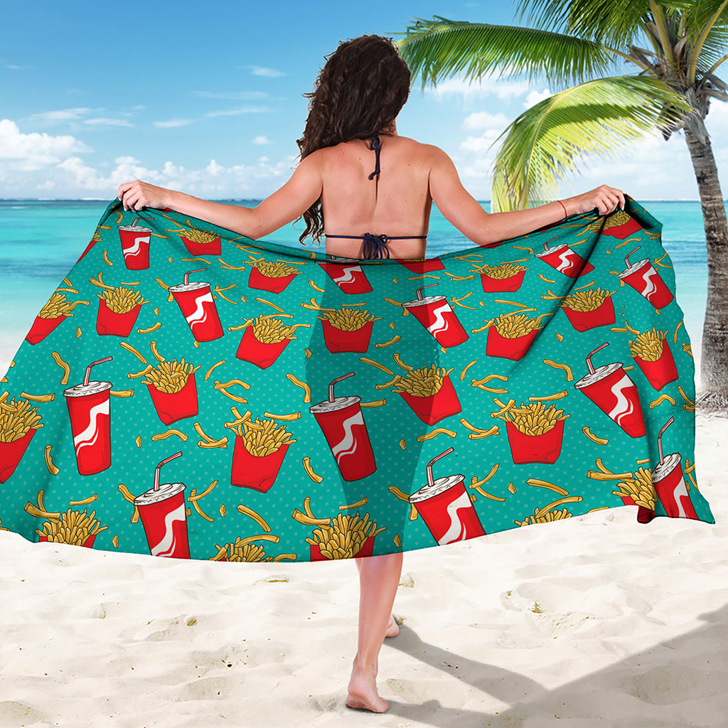 French Fries And Cola Pattern Print Beach Sarong Wrap