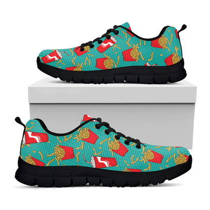 French Fries And Cola Pattern Print Black Sneakers
