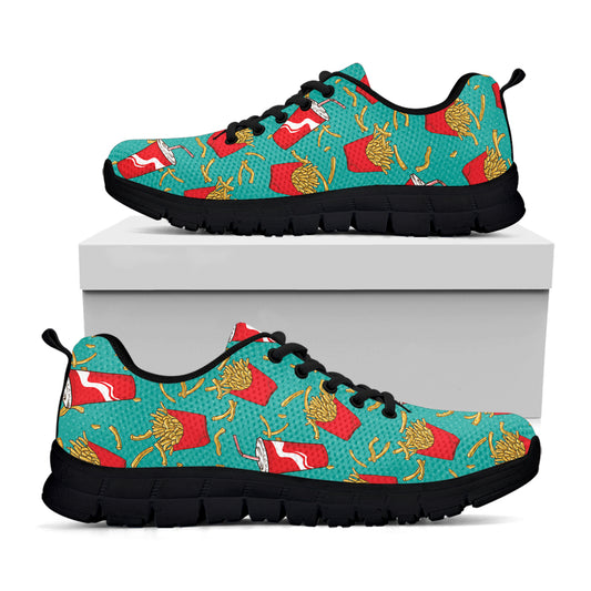 French Fries And Cola Pattern Print Black Sneakers