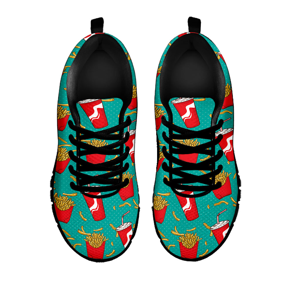 French Fries And Cola Pattern Print Black Sneakers