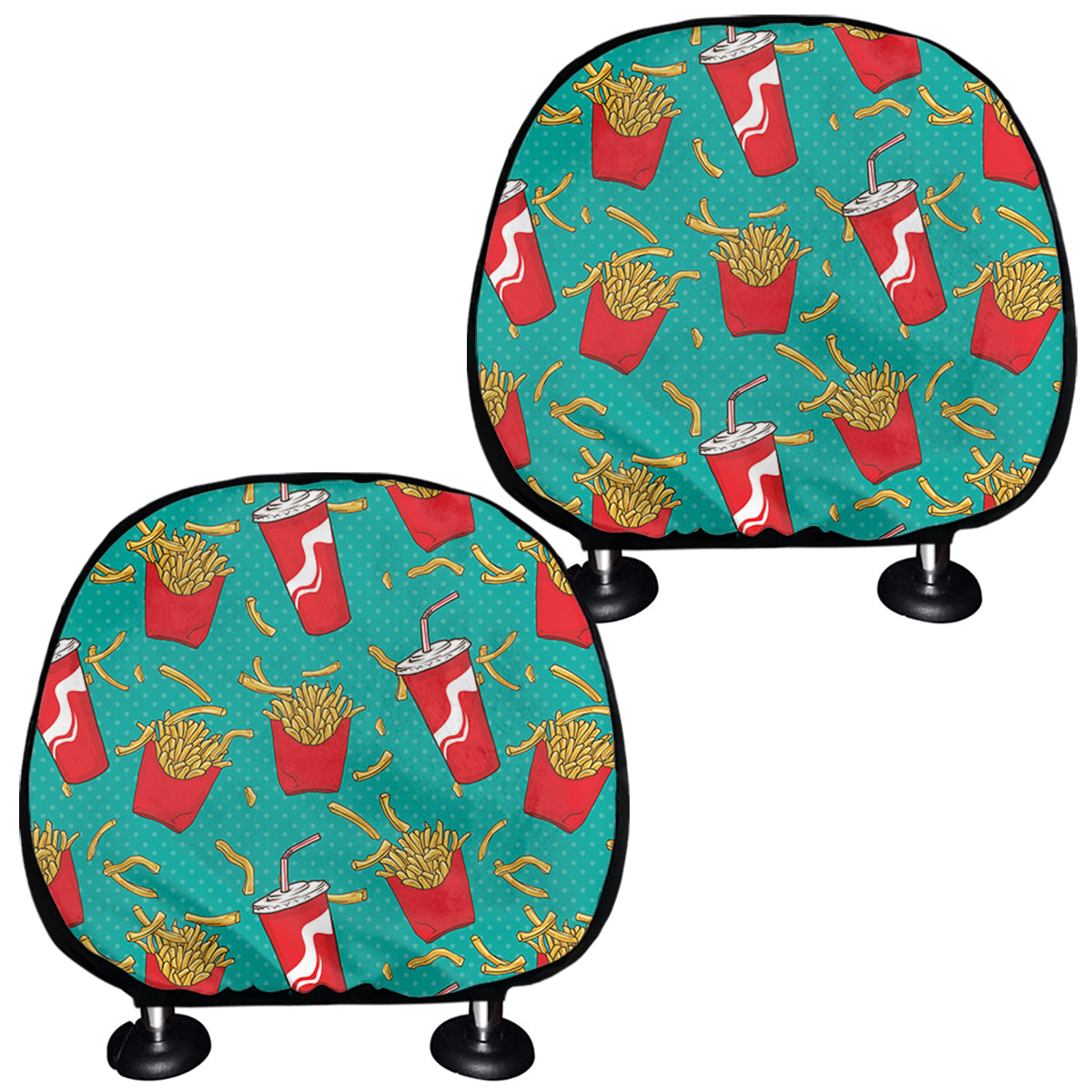 French Fries And Cola Pattern Print Car Headrest Covers